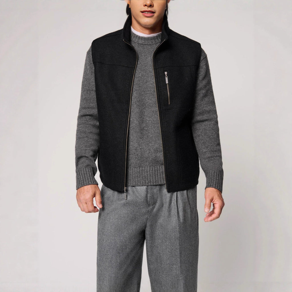 Men's Fine Autumn And Winter Blended Thermal Zipper Vest
