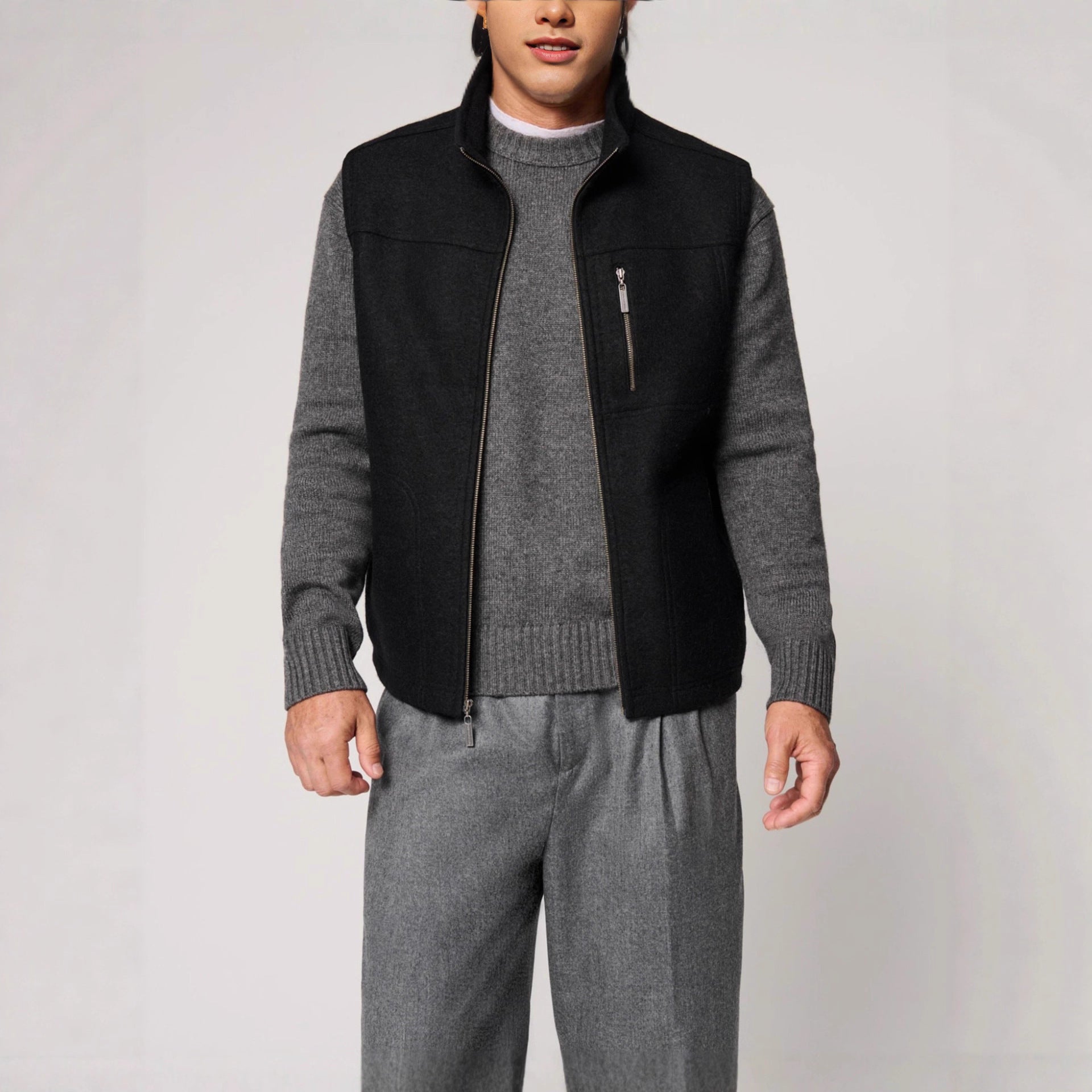 Men's Fine Autumn And Winter Blended Thermal Zipper Vest