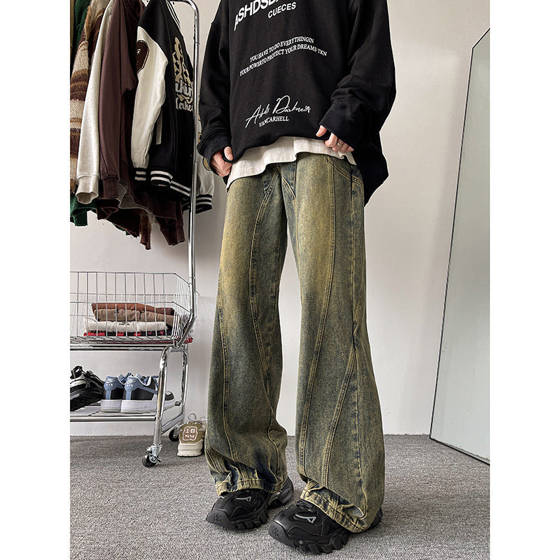 Washed Loose Straight American Retro Micro-pull Wide-leg Pants