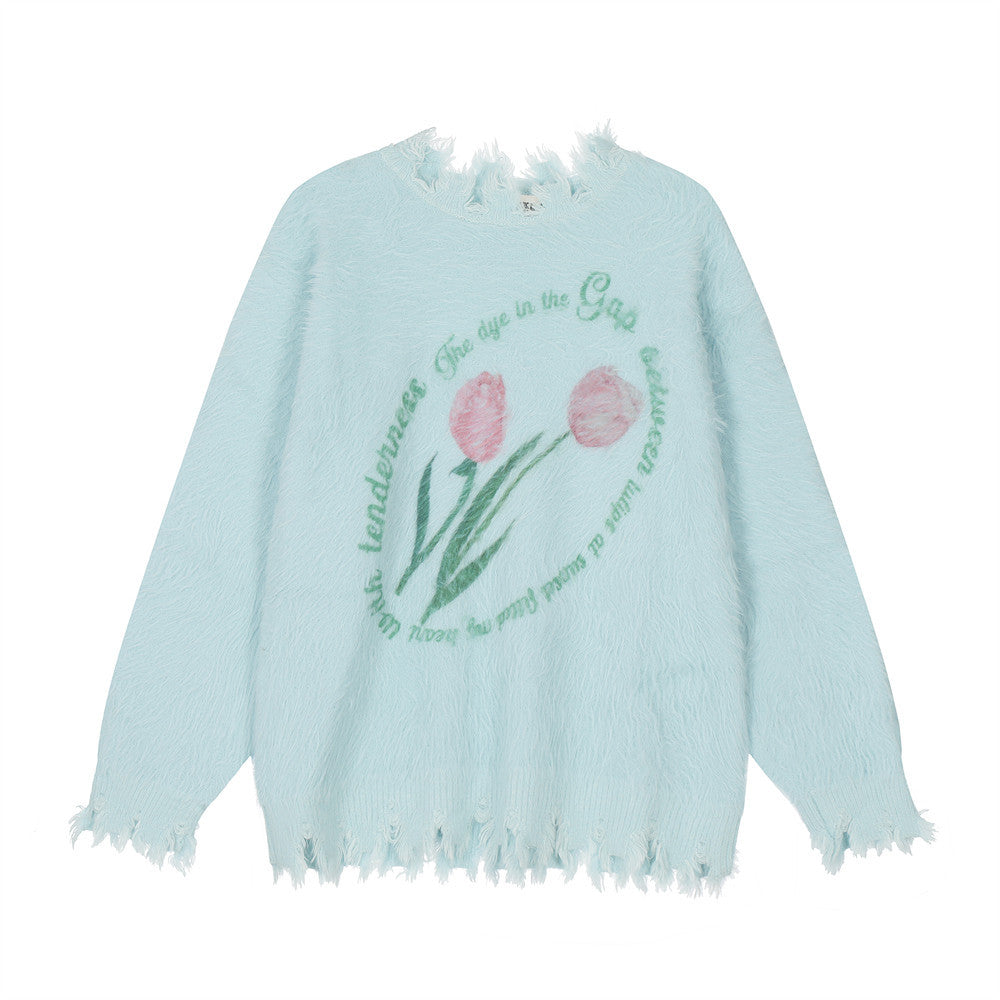 Flower Print Loose Sweater Bottoming Men