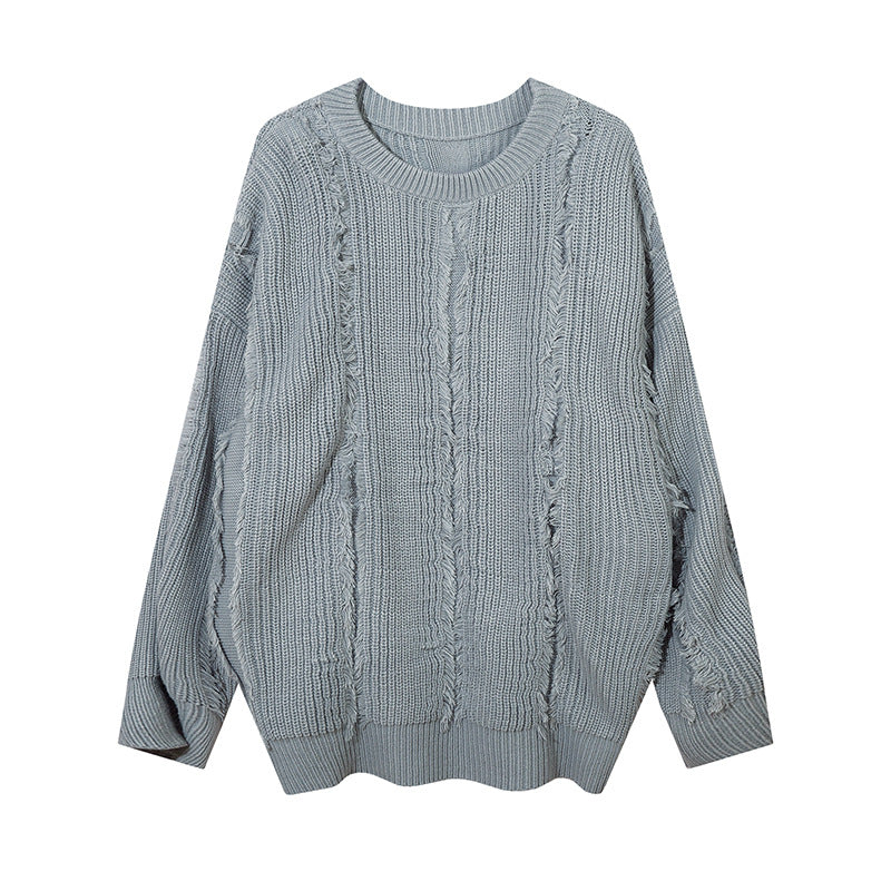 Idle Style Solid Color Cat Beard Stitching Loose Sweater