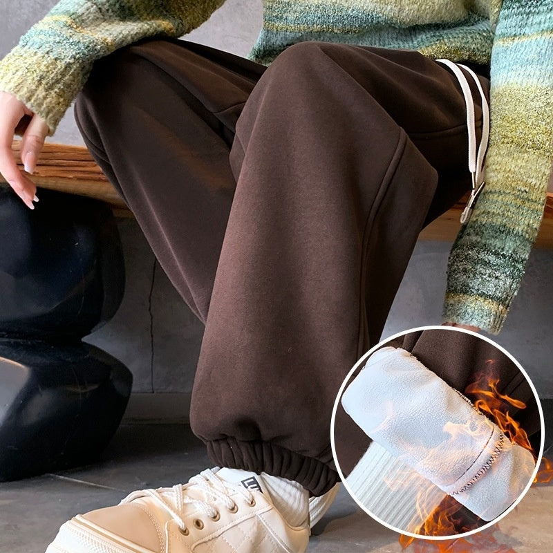 High Waist Velvet Padded Loose Slimming Leisure Bloomers Ankle-tied Sweatpants