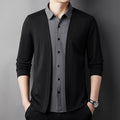 Men's False Two Pieces Shirt Sweater Cardigan Casual Business Sweater