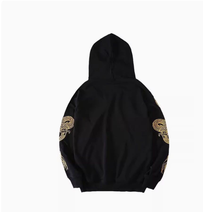 Men's Pure Cotton Golden Dragon Embroidery Loose Hooded Coat