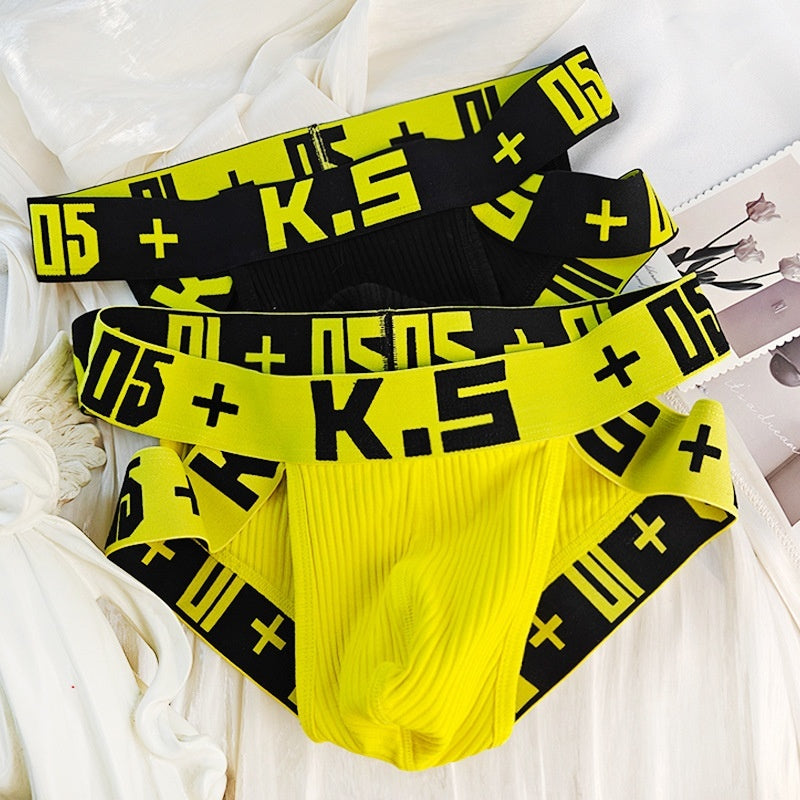 New Men's High-cut Ribbed Cotton Sports Breathable Briefs