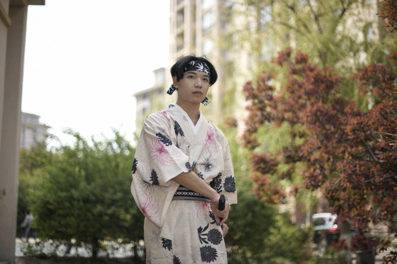 Japanese Traditional Men's Kimono Bathrobe Pajamas Spark Conference Kimono Formal Wear Ironing-free Six-piece Set