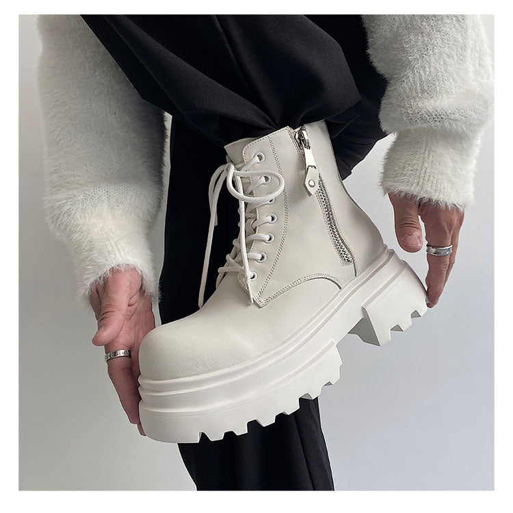 Autumn And Winter Leather Martin Boots High-top Leather Shoes Men's Shoes Fleece-lined