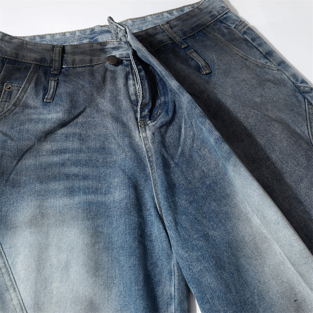 Washed And Worn Wide Leg Machete Inside-out Wear Jeans
