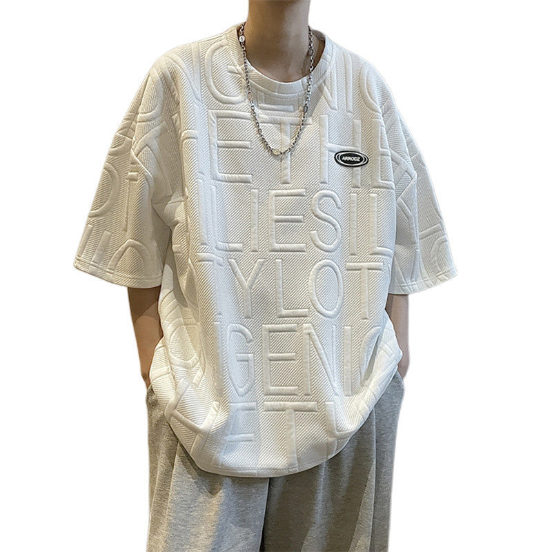 Summer Three-dimensional Letter Men's Short Sleeve Loose Retro t-shirt