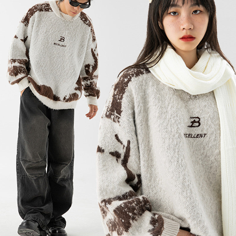Irregular Contrast Color Brocade Sweater Men's Clothing
