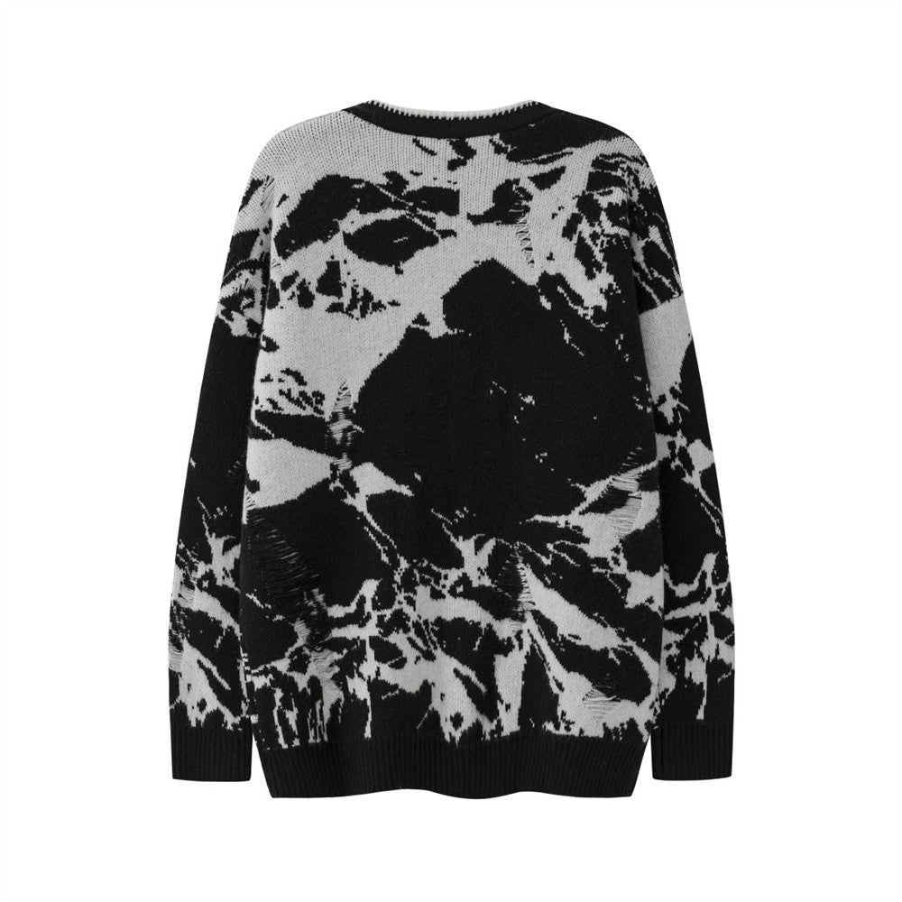 Contrast Stitching Jacquard V-neck Knitted Cardigan Men's