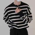 Textured Striped Sweater Boys Button Round Neck Autumn Leisure Sweater
