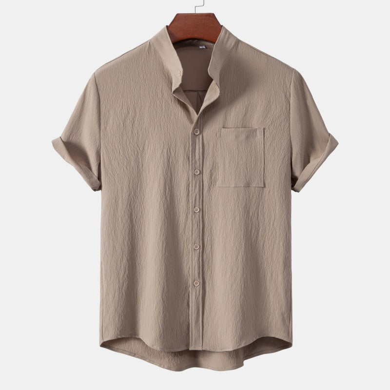 Stand Collar Cardigan Men's Casual Shirt