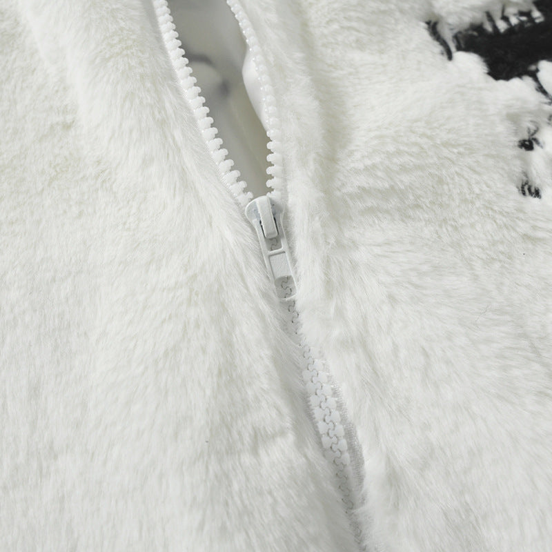 Men's Hip Hop Letter Embroidered Rabbit Fur Jacket