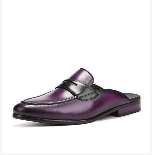 New Men's Solid Movement Pointed Back Half Cut Versatile Casual Leather Shoes And Slippers