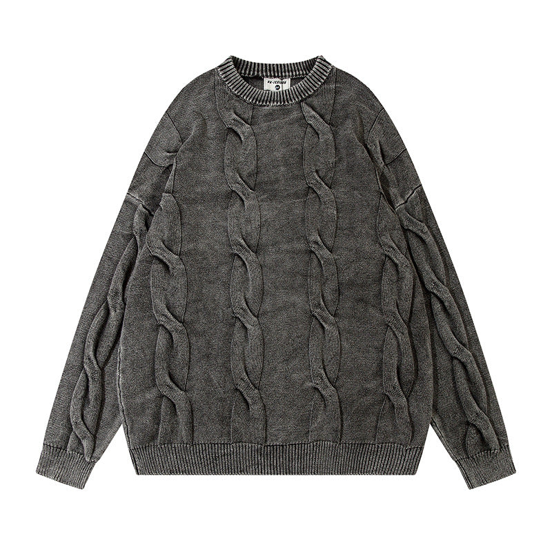 Washed And Worn  Men's Autumn And Winter Loose Casual Long Sleeves Twisted Twist Round Neck Sweater Idle Style
