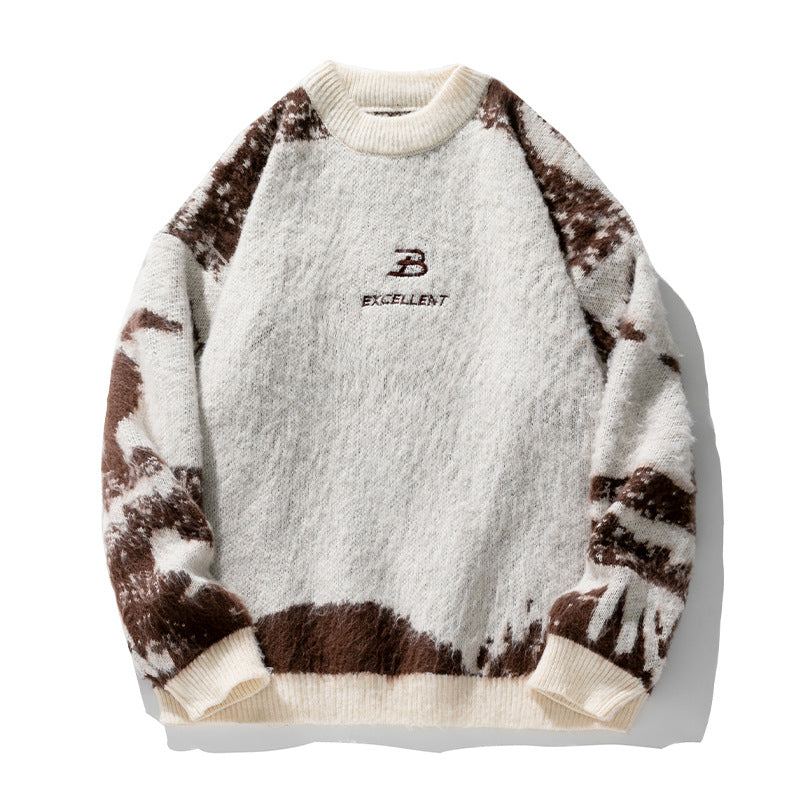 Irregular Contrast Color Brocade Sweater Men's Clothing