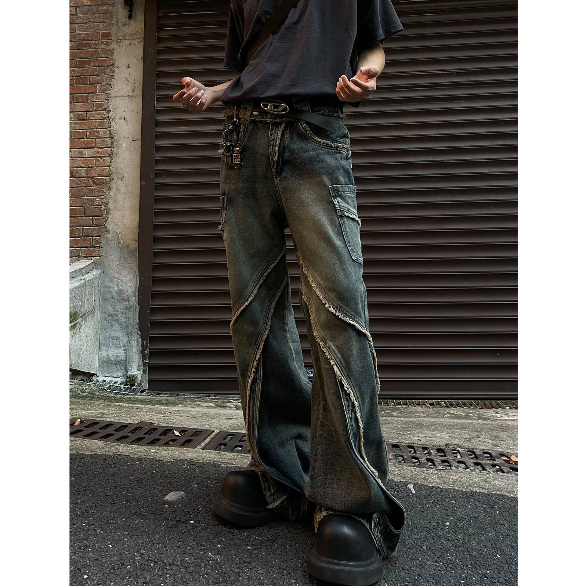 Stitching Edging Zipper Slightly Flared Jeans Loose Draggle-tail Trousers