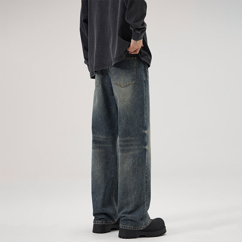 Men's American-style Retro Loose Straight Jeans Men's Wide-legged Versatile Casual Long Pants