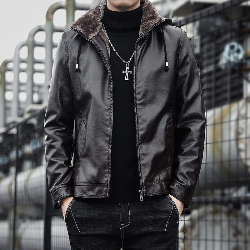 New Men's Thick And Fleece Fur Hooded Jacket