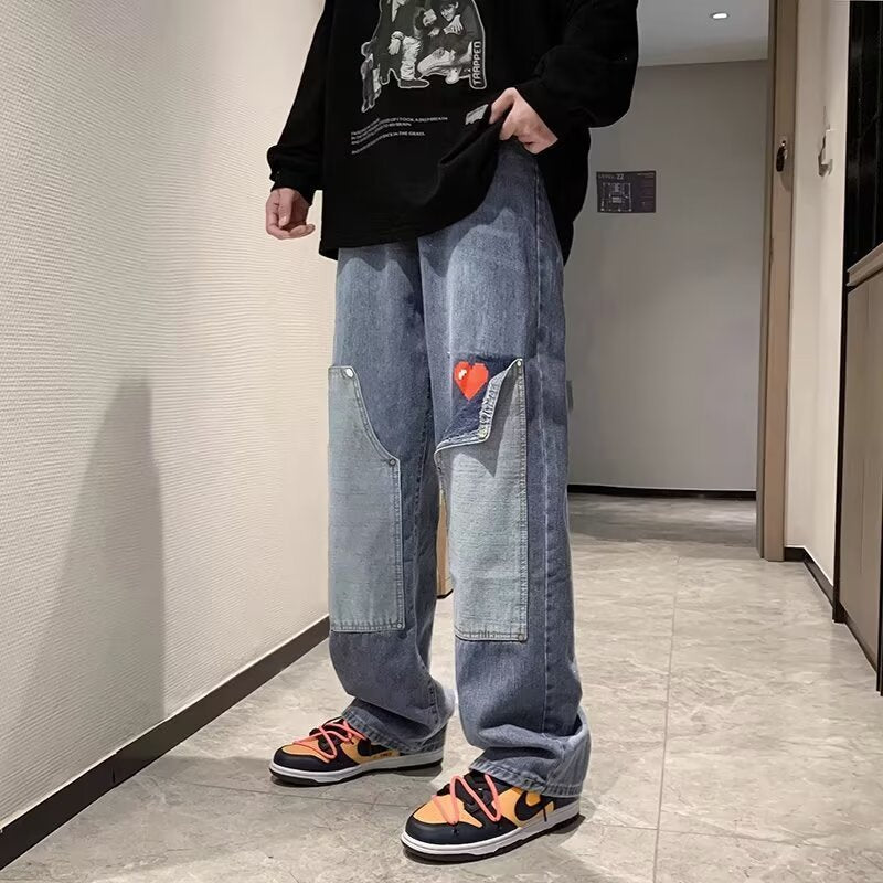 Men's Trendy American Vintage Patch Jeans