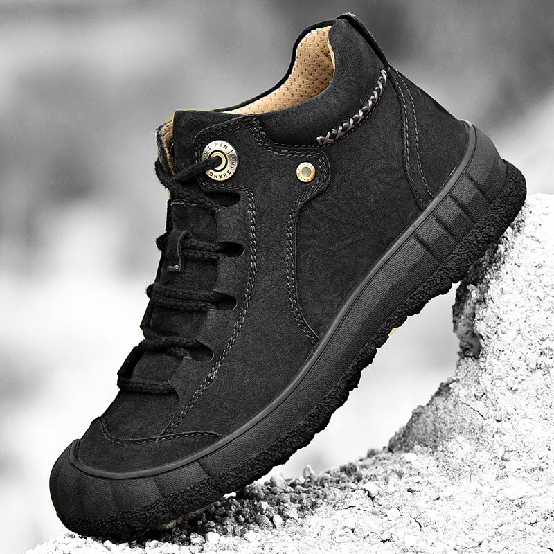 Genuine Leather Mid-top Men's Shoes Closed Toe Anti-kick Outdoor Leisure
