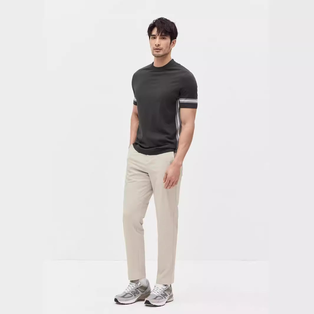 Ice Silk Men's Spliced Stripe Sport Short Sleeve T-shirt Summer New