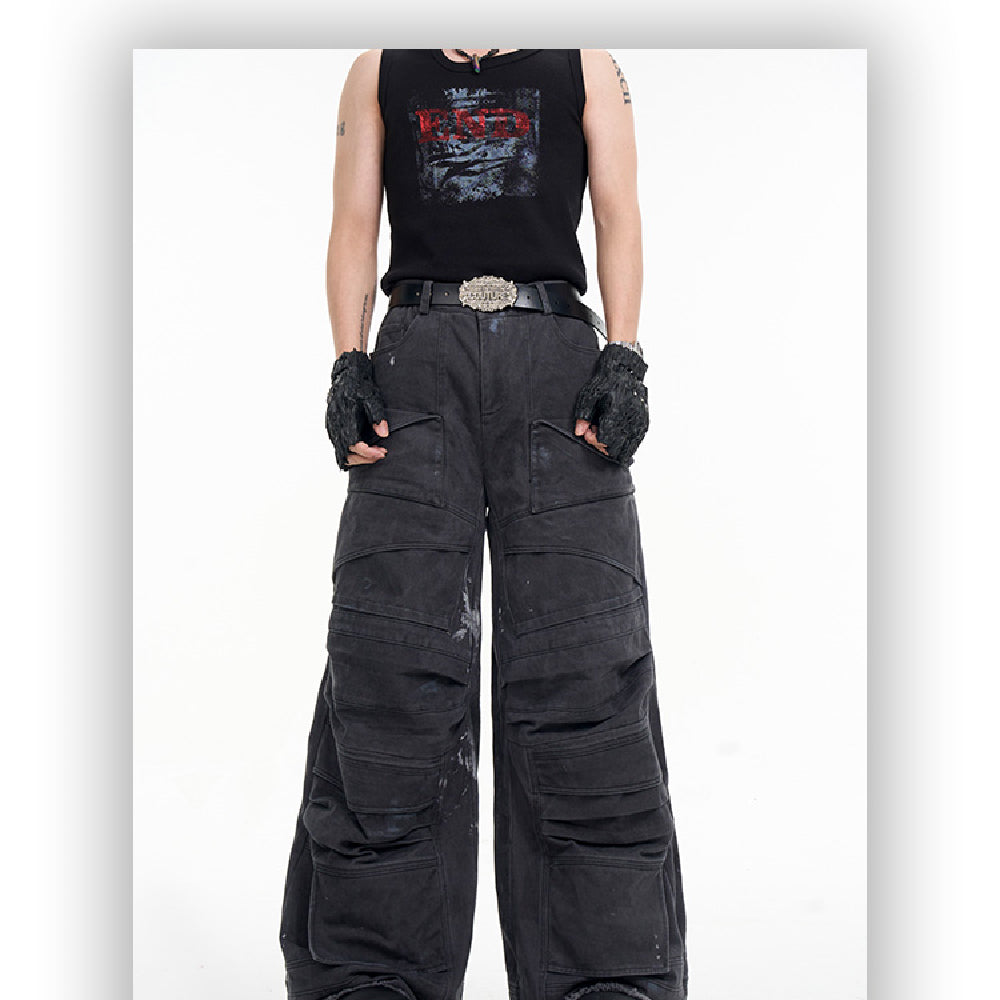 Heavy Industry Washed And Worn Pleated Jeans