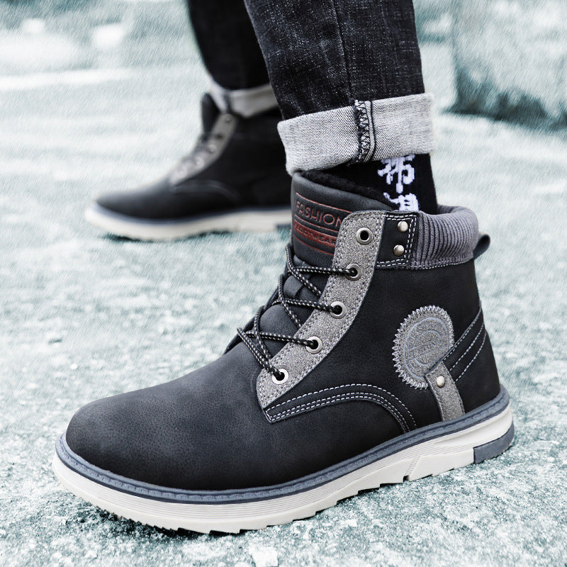 Martin Boots Men's New High-top Men's Shoes Plus Cashmere Men's Leather Boots
