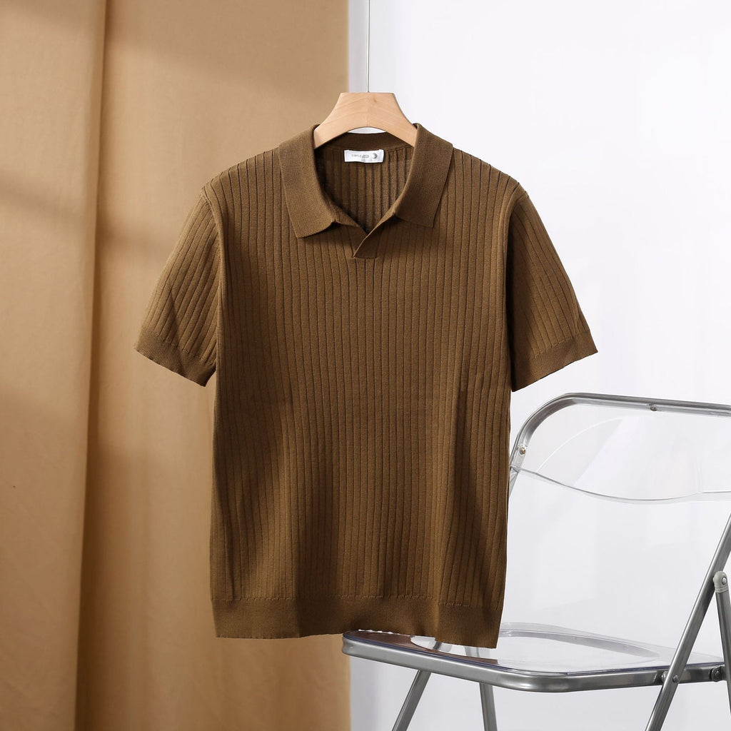 American Lapel Sunken Stripe Jacquard Sweater