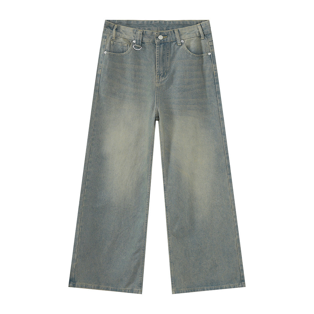 Men's Clothing Vintage Cement Green Draping Effect Straight-leg Trousers