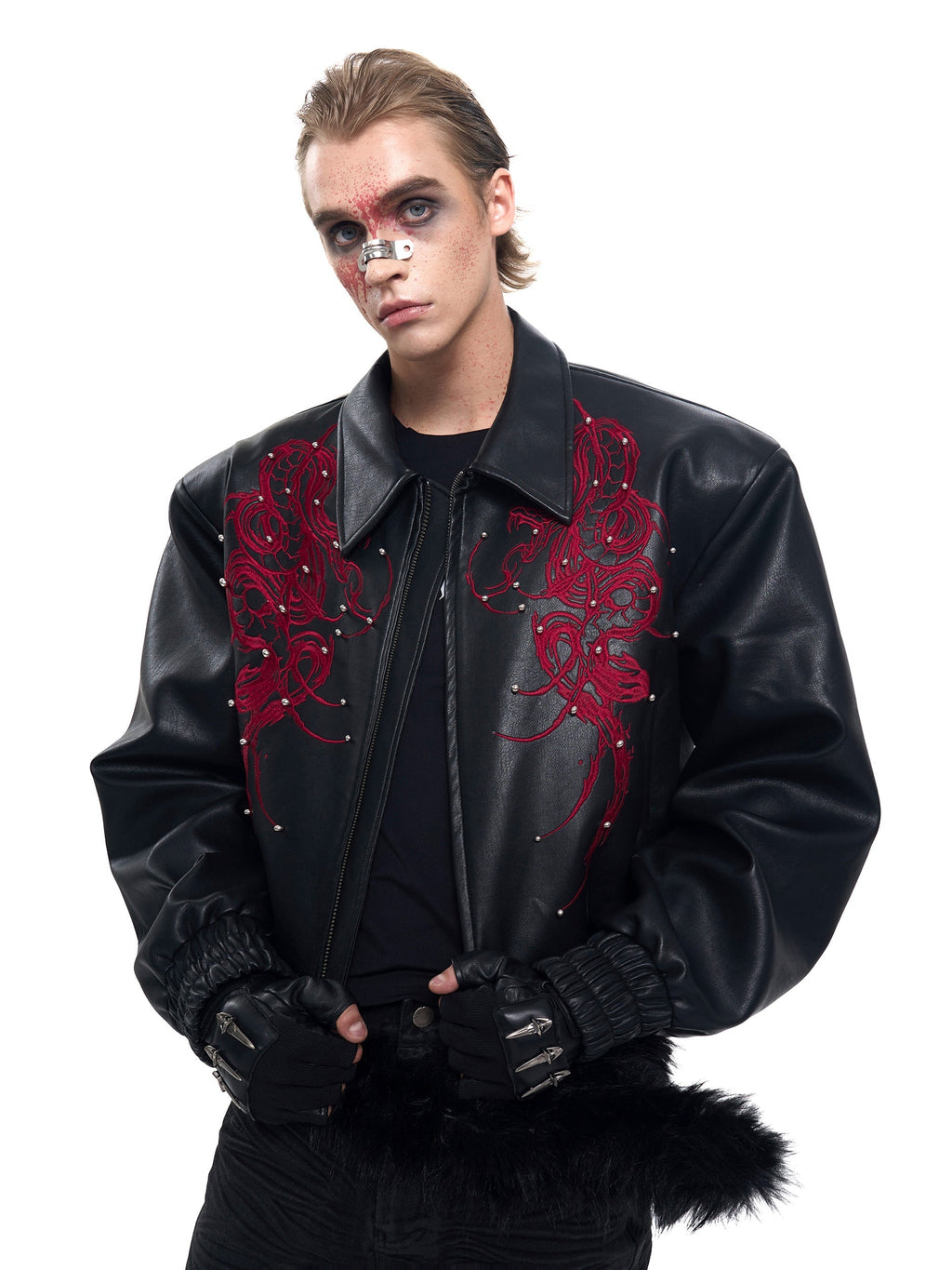 High Street Metallic Tack Decorative Pu Leather Coat