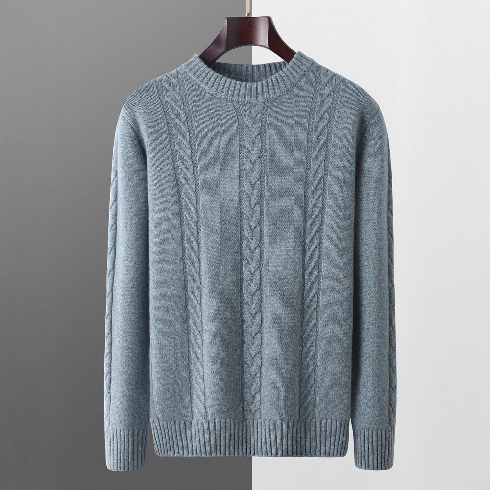 100 Pure Wool Sweater Men's Round Neck Thickened Warm Long Sleeves Sweater