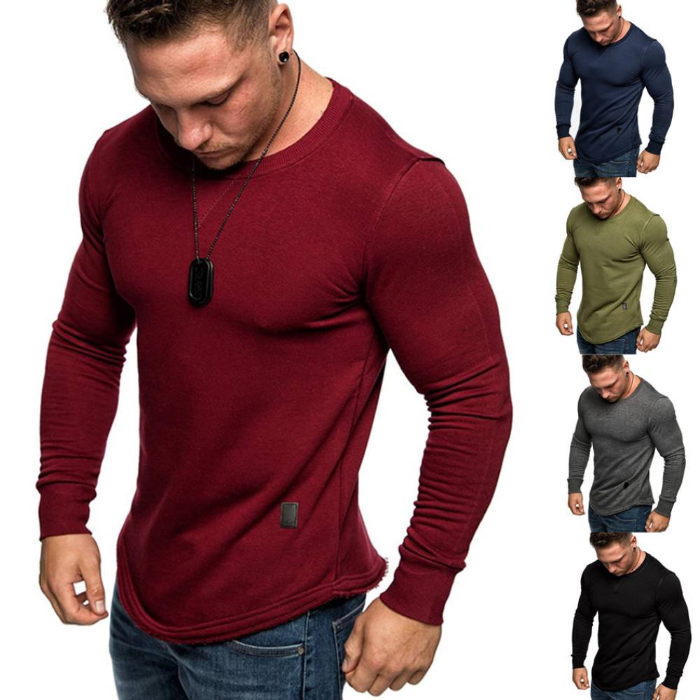 European And American Men's Solid Color Sweater With Round Neck