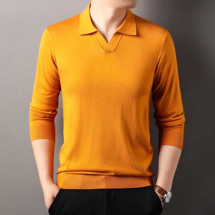 Spring And Autumn Long Sleeve Worsted Thin Lapels Sweater
