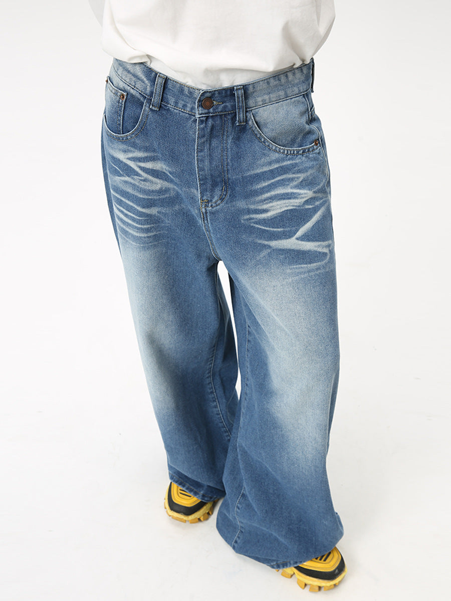 Maychao Washed Crease Vintage Draping Wide Leg Jeans