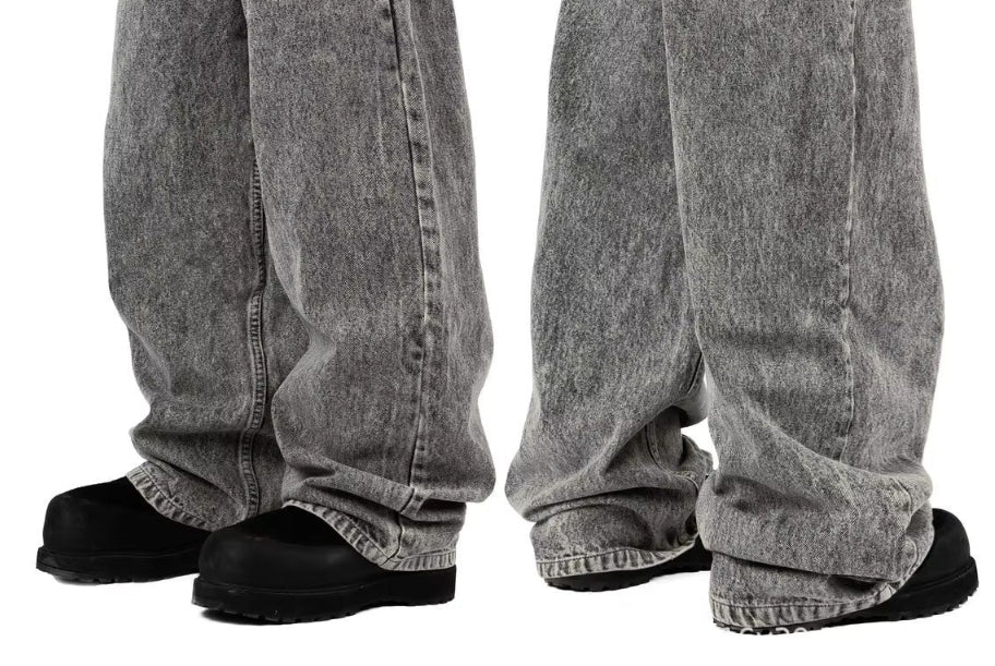 Loose Straight-leg Denim Trousers For Men And Women