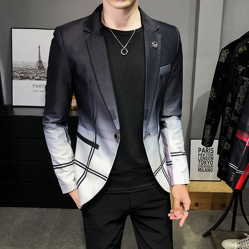 Plaid Men's Stitching Casual Long Sleeve Suit