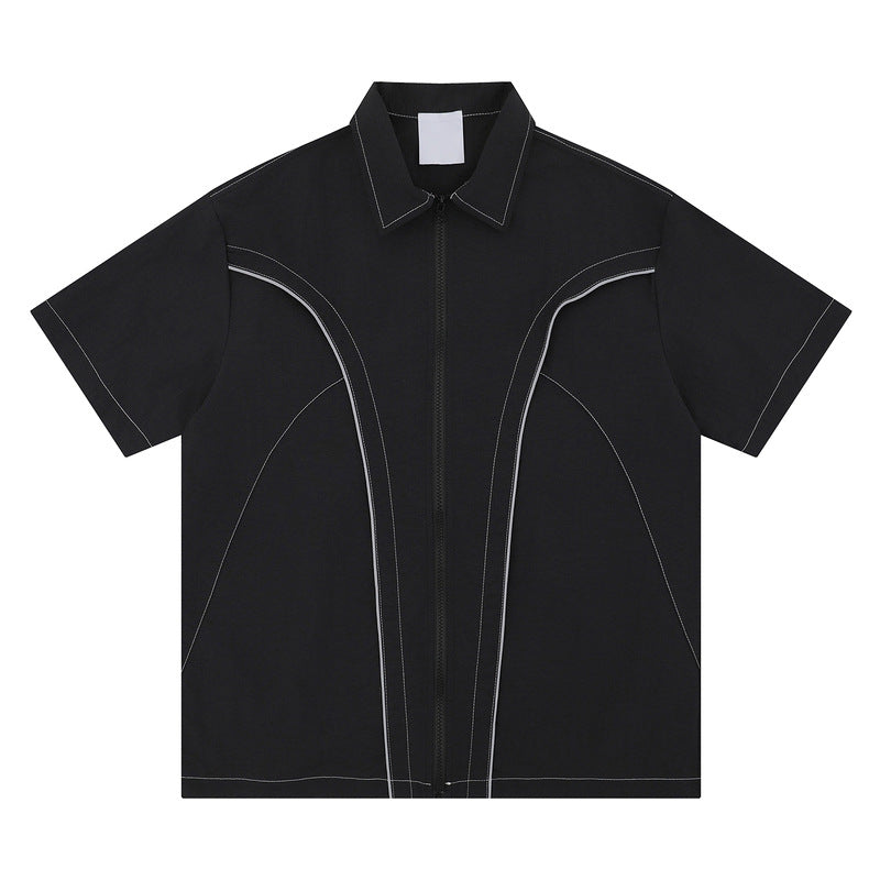 Two-color Deconstruction Design Stitching Short Sleeve