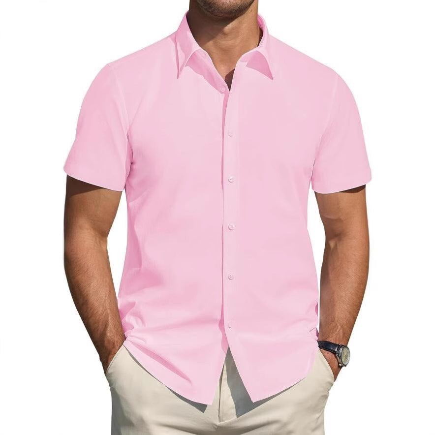 Mens Short-sleeve Stretchy Plus-size Lightweight Shirt