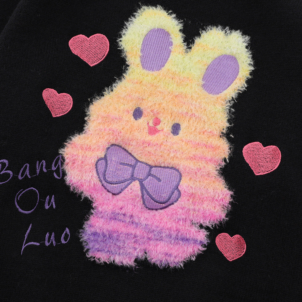 Cute Cartoon Bunny Loose Round Neck Sweater