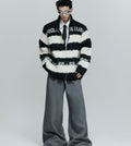 Black And White Contrast Color Thick Needle Woven Cardigan