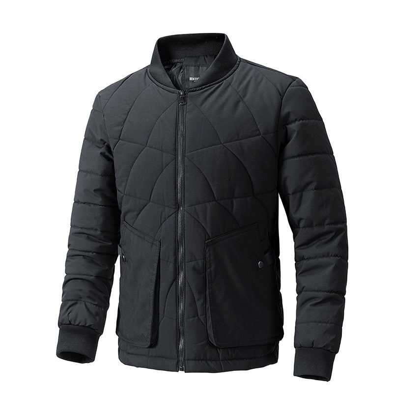 Stand Collar Simple Plaid Cotton-padded Coat Lightweight Warm Jacket Casual Trendy