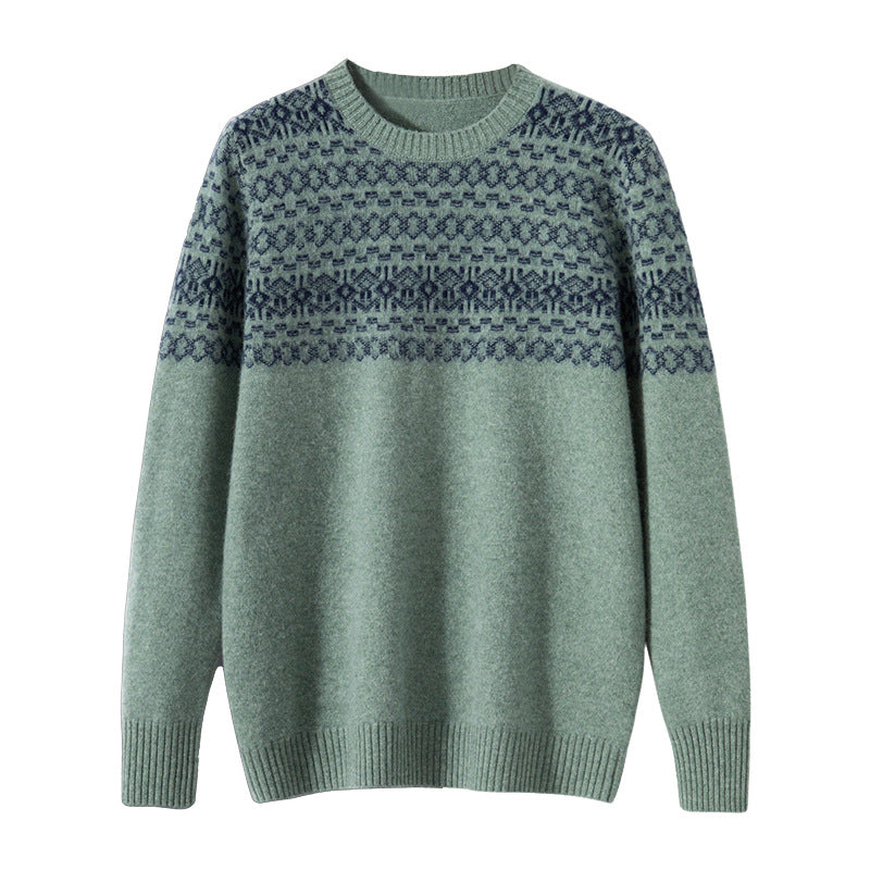 Jacquard Cashmere Sweater Men's Thickened Knitting Wool Base Shirt