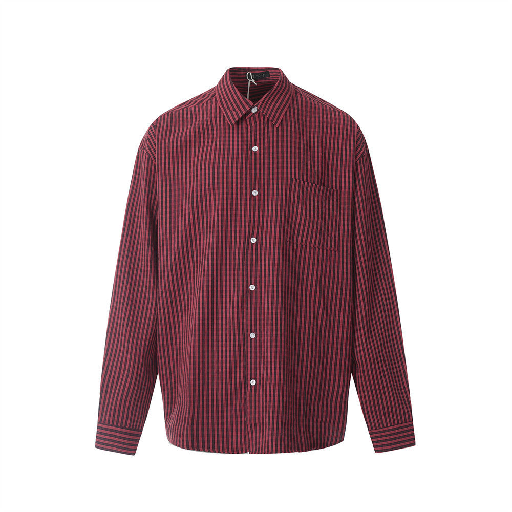 Men's Spring And Autumn Japanese Style Simple Plaid Long-sleeved Shirt