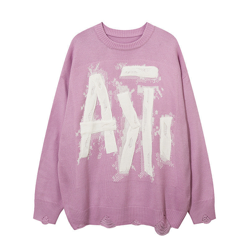 High Street Design Ribbon Woven Letter Sweater