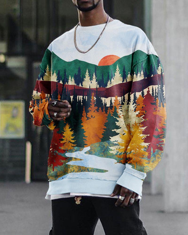 Men's D Digital Printing Loose Casual Round Neck