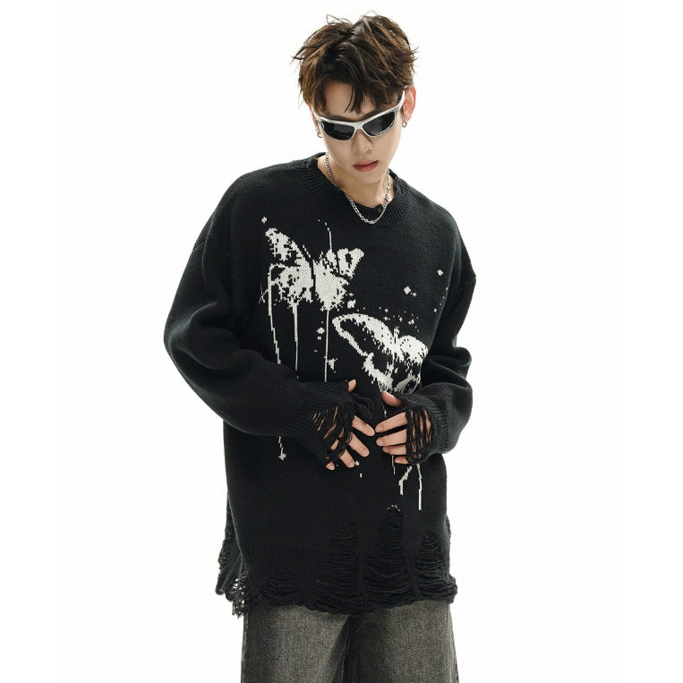 Butterfly Splash-ink Round Neck Sweater Men Idle Style