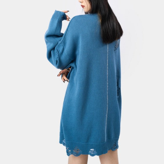 Crew Neck Pullover Sweater Wool Embroidery Loose
