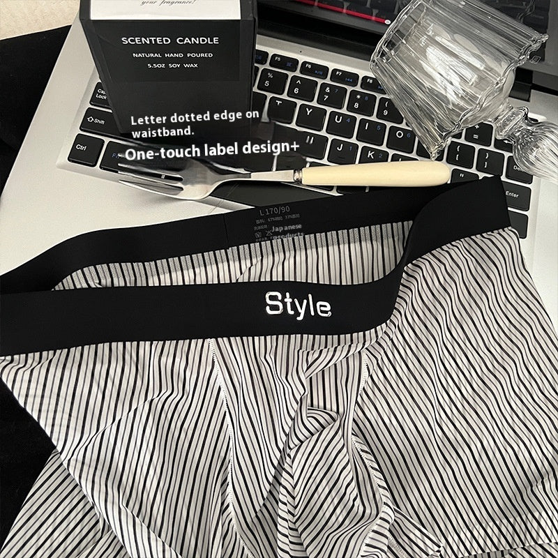 Vintage Stripe Men's Ice Silk Breathable Transparent Bottom Crotch Boxer Briefs